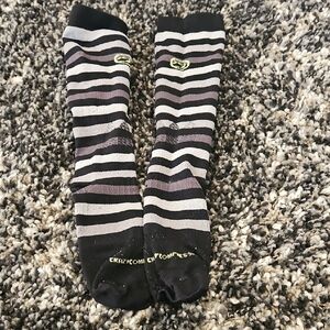 CRAZY COMPRESSION Socks. Black and Gray Striped,15-20mmhg; Knee High